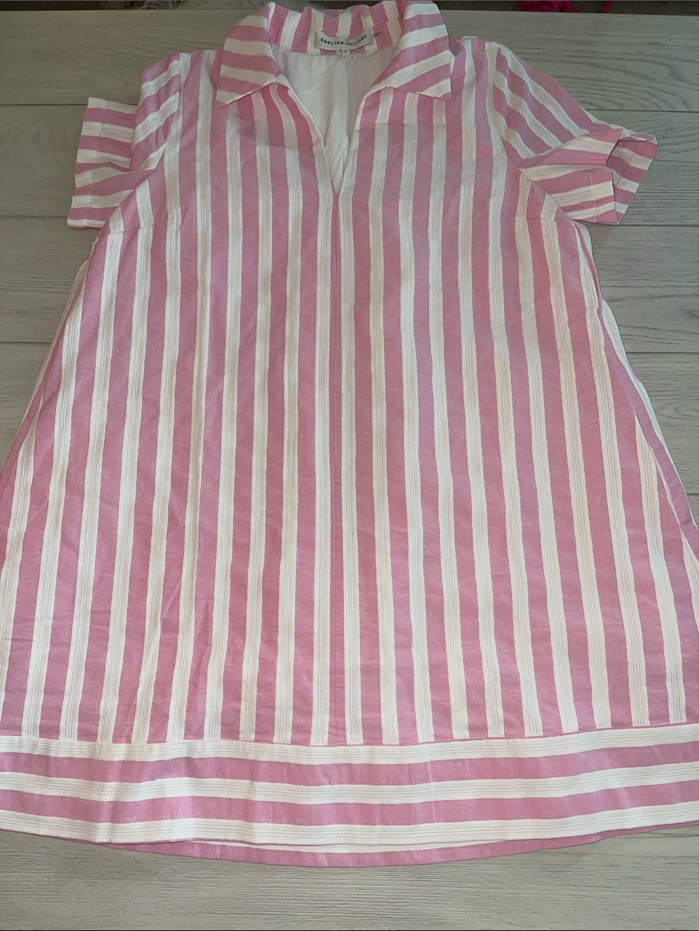 English Factory Pink and White Striped Mini Dress